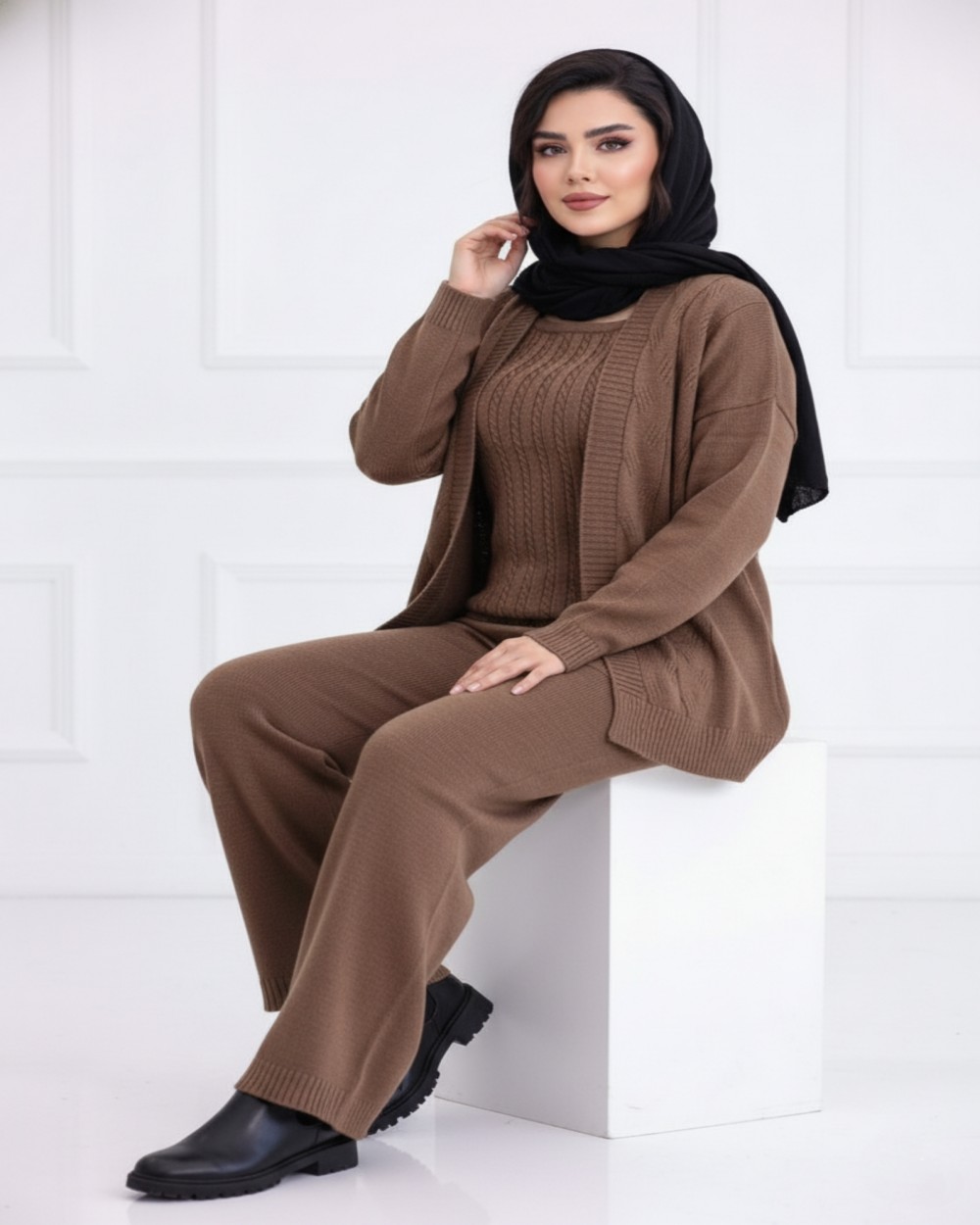 ست سه تیکه بافت زنانه کد 3080 (ضمانت اصالت)